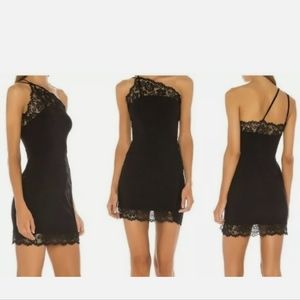 Free People Premonition Bodycon Intimately Vetiver Bloom Black Lace Trim S NWT